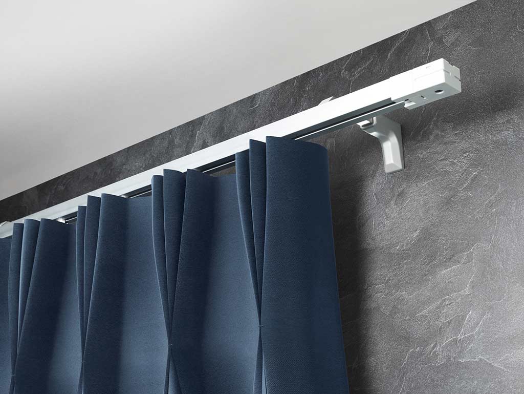 French pleat curtains on electric track