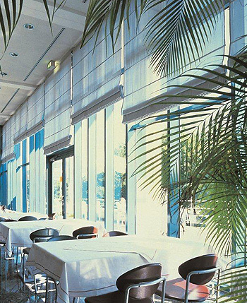 Roman blinds in restaurant