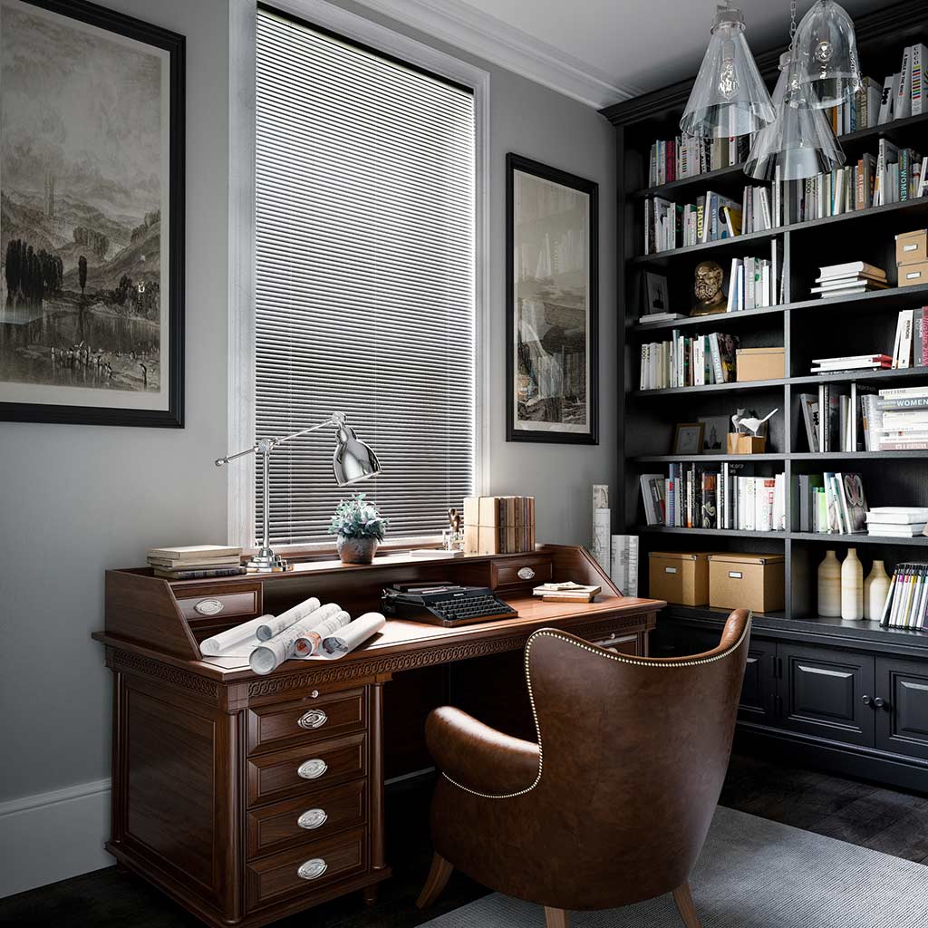 Traditional study with venetian blinds